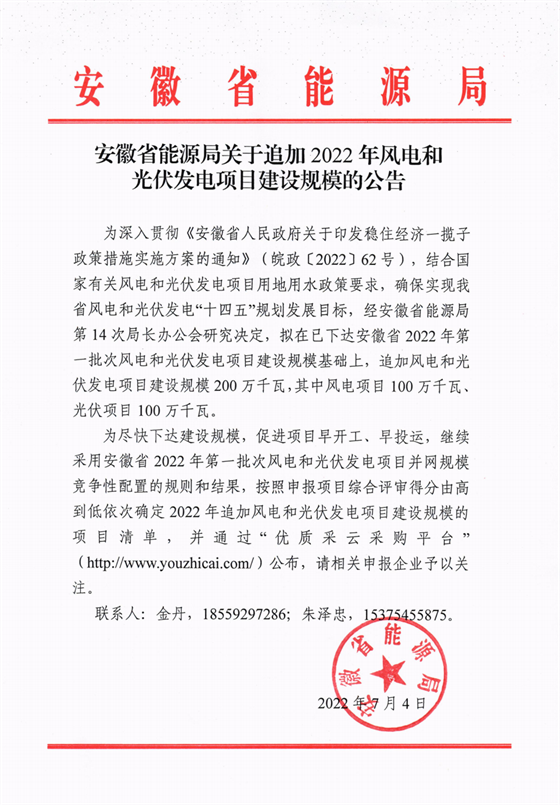 再加1GW光伏+1GW風(fēng)電！安徽2022年風(fēng)光項目建設(shè)規(guī)模擬至5GW！